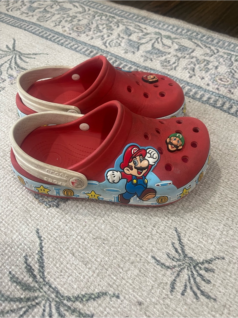 Red Kids Crocs with Super Mario Design
